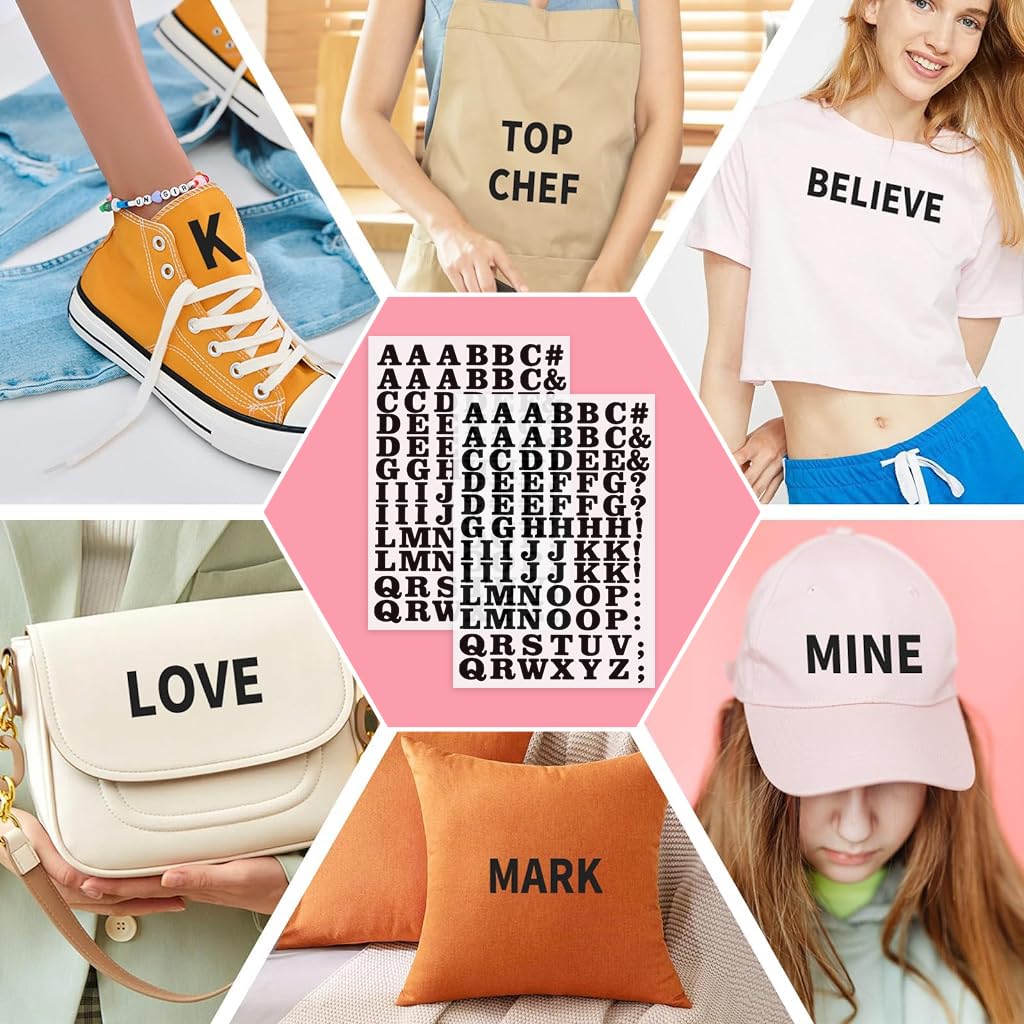 ZIBUYU 2 Sheets Iron on Letters for Clothing, 2 Inch Heat Transfer Letters with A-Z Iron on Vinyl Letters PU Alphabet Adhesive Stickers for DIY T-Shirt Printing DIY Crafts Decorations