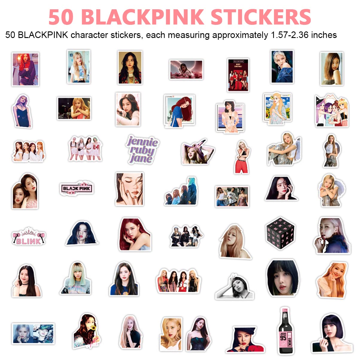 HASTHIP 62pcs Blackpink Sticker Figures Sticker Phone Case Sticker Decorative Stickers for Sketchbook, Music Album, Guitar Sticker DIY Laptop Decoration Wall Decoration Skateboard Stickers