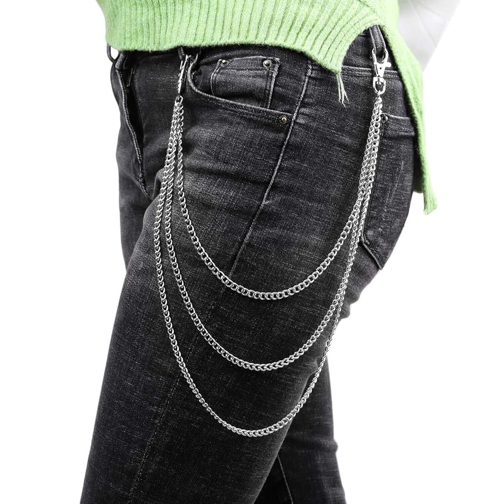 PALAY 3Pcs Pants Chains Waist Chain for Women Bag Straps for Sling Bag Stainless Steel Pocket Chain Belt Chain Bag Chain Strap for Wallet, Pants, Jeans, Goth Hip Chains Accessories for Women, Men