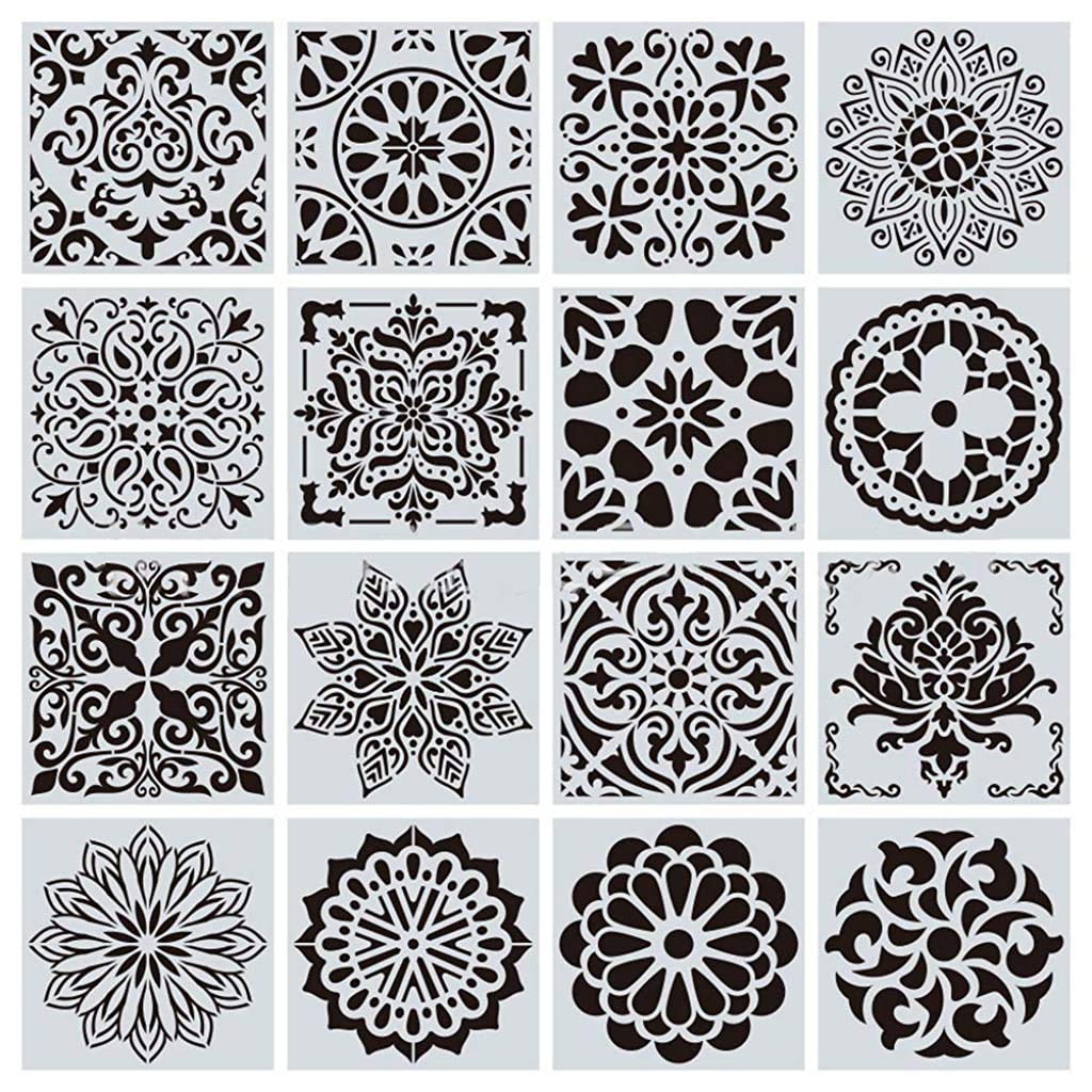 PATPAT 16 Pcs Stencil Border , Reusable Painting Template for Home Decor, Crafting, DIY Albums and Printing,Art Scrapbook, Cake, Wall, Tile, Fabric