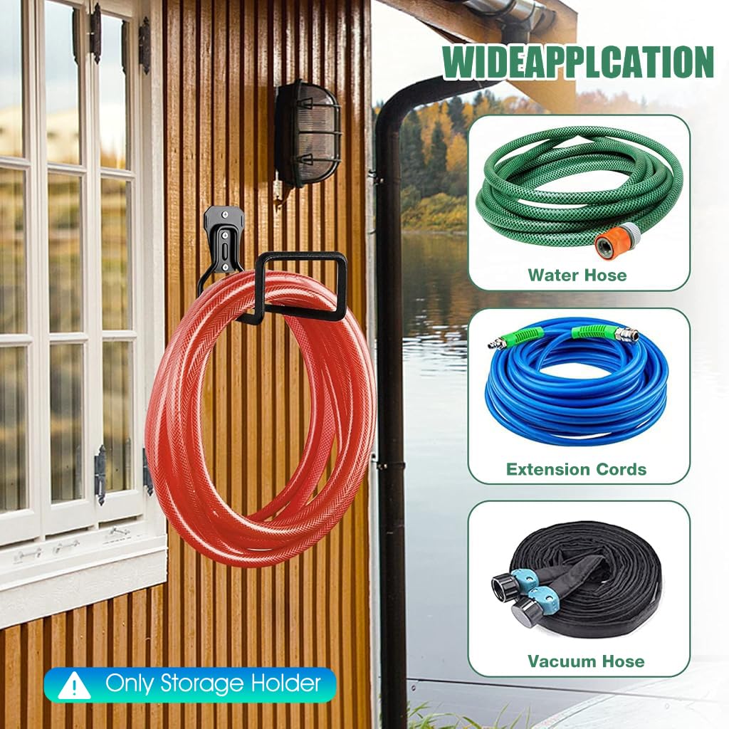 ZIBUYU Garden Hose Holder Wall Mounted Hose Hook Wall Hook Metal Hose Organizer Long Hose Hanger Hook with Screws Heavy Duty Wall Hook for Hose, Cable, Water Hose
