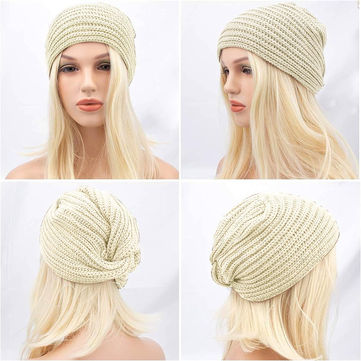 PALAY Turban Cap Winter Cap for Women Woolen Cap for Women Winter Warm Caps Fashion Knitting Hat Stretchy Knitting Couple Cap Crochet Cap Gift Winter Clothes for Women (Beige)