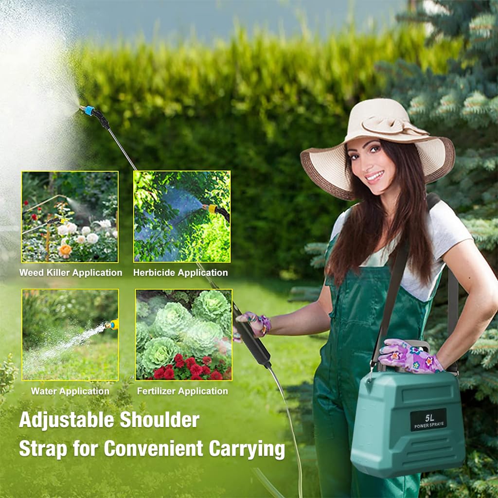 HASTHIP 5L Electric Agriculture Sprayer - with Watering Can & 3m Pipe & 2 Nozzles - USB Rechargeable Sprayer Pump - Portable Sprayer with Telescopic Wand for Gardening Greenhouse Planting Bush Flower