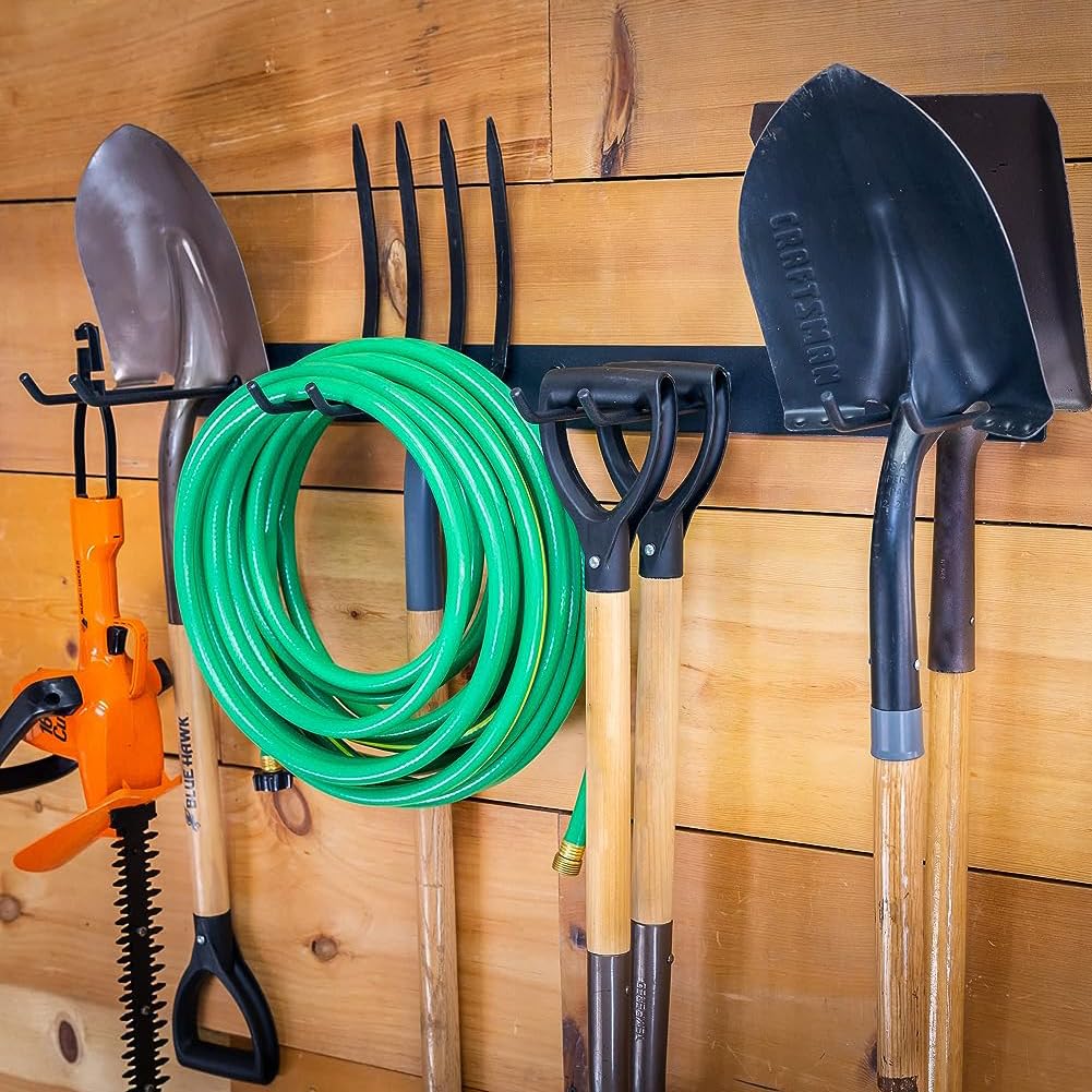 Serplex All Metal Garden Tool Organizer Garage Wall Mount Organizers and Storage with Heavy Duty Hooks Hangers for Hanging Landscaping Equipment, Ladder, Sport Gears, Hoses, Lawn Trimmer up to 250lbs