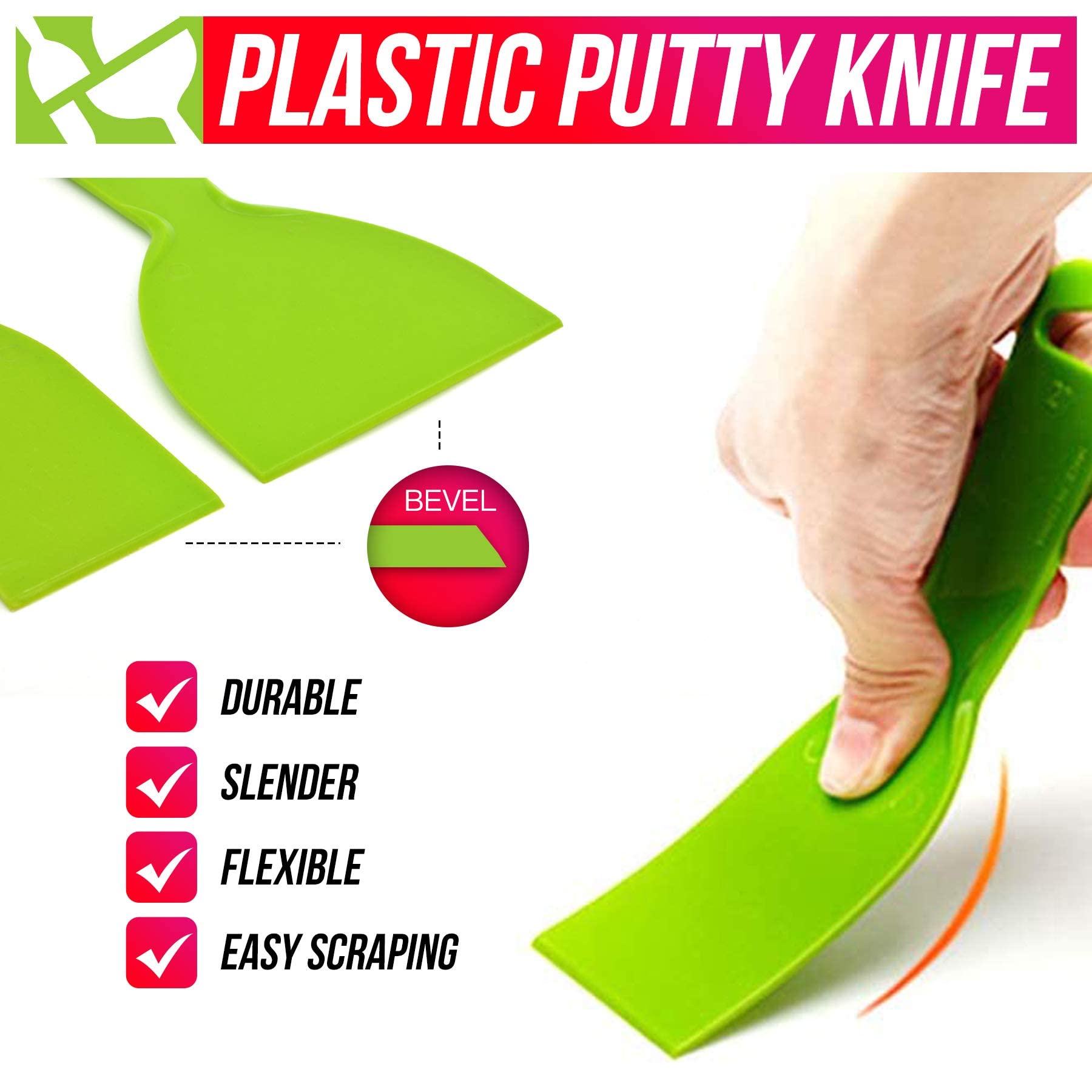 HASTHIP 4 PCS Putty Scrapers, Putty Knives, Putty Knife Set, Flexible Plastic Paint Scraper Tool 2/4/6/8inch for Drywall Finishing, Plaster Scraping, Decals and Wallpaper