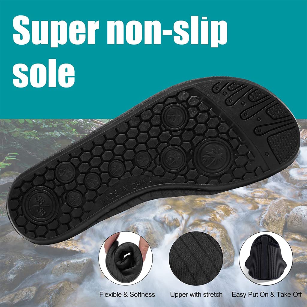 PALAY Quick Dry Beach Shoes for Women Men Anti-Slip Rubber Sole Water Shoes, Outdoor Lightweight Breathable Surfing Yoga Indoor Fitness Shoes (US 5-5.5 Men / 6.5-7 Women) Black