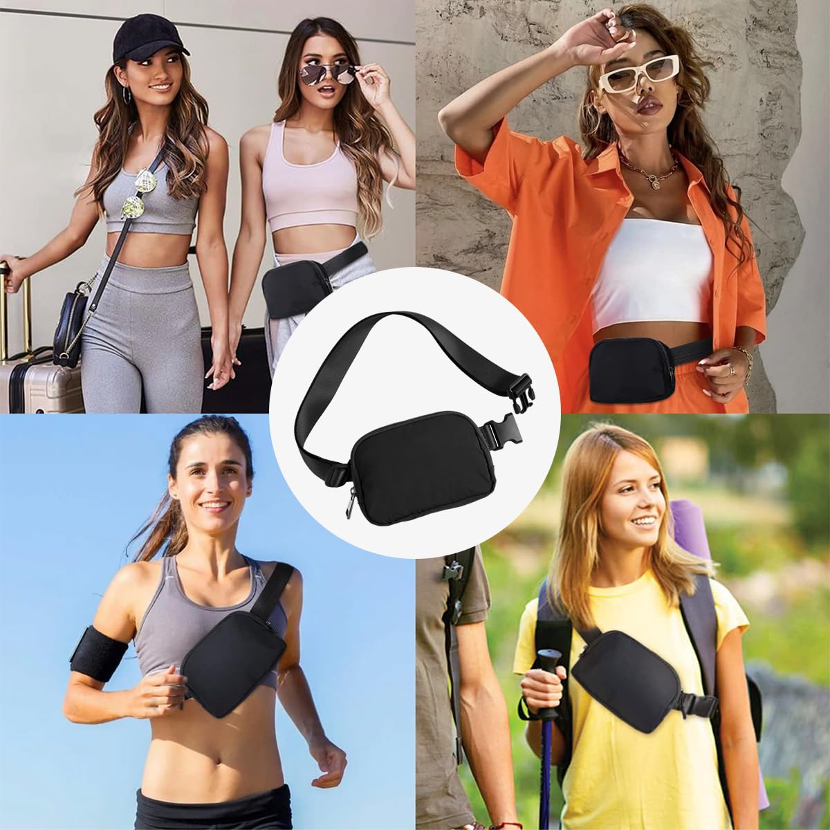 GUSTAVE Mini Waist Bag for Men & Women, Square Fanny Pack for Women Lightweight Shoulder Chest Pack Waist Pouch with Adjustable Strap for Work, Running, Hiking, Travel