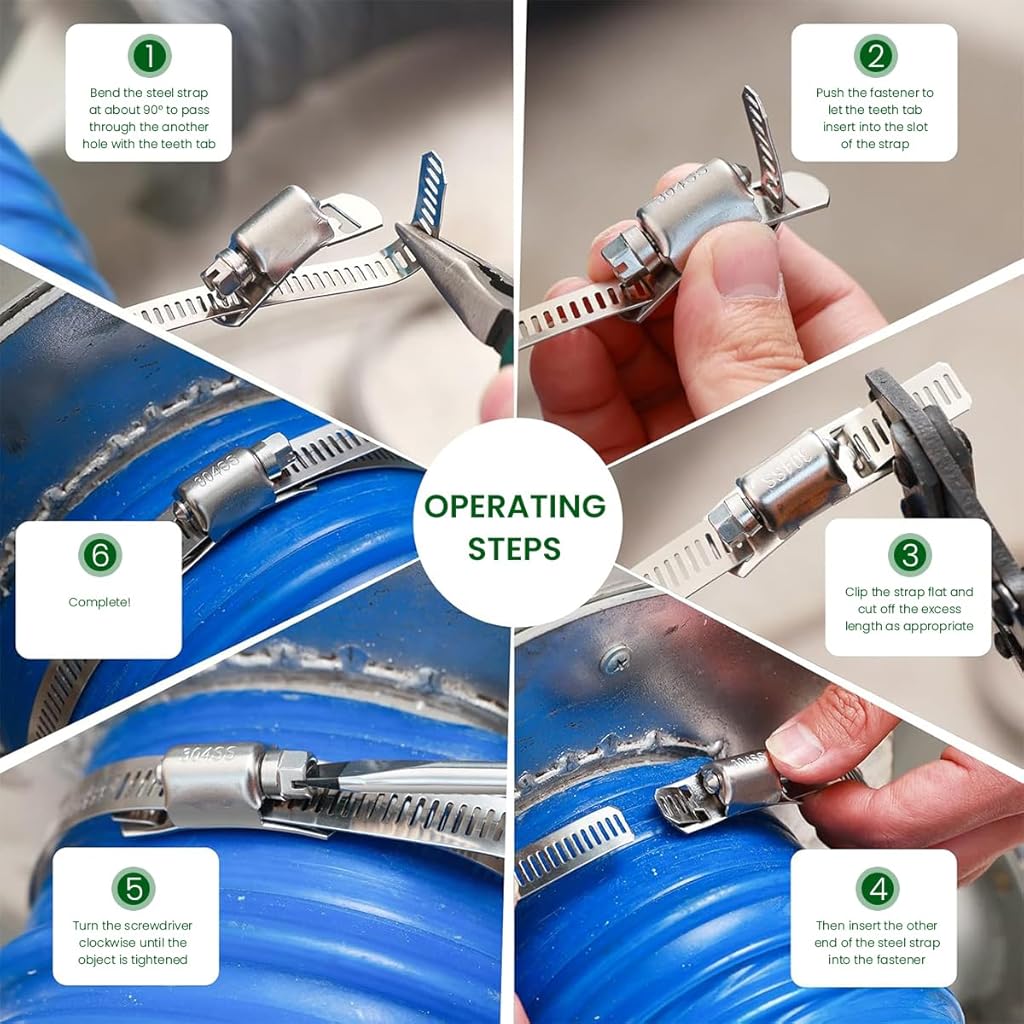 Serplex® 32.8ft Hose Clamp Roll DIY 304 Stainless Steel with 12 Fastening Bolts Attachment Cuttable Band for Plumbing Pipe Repairing 2 PCS