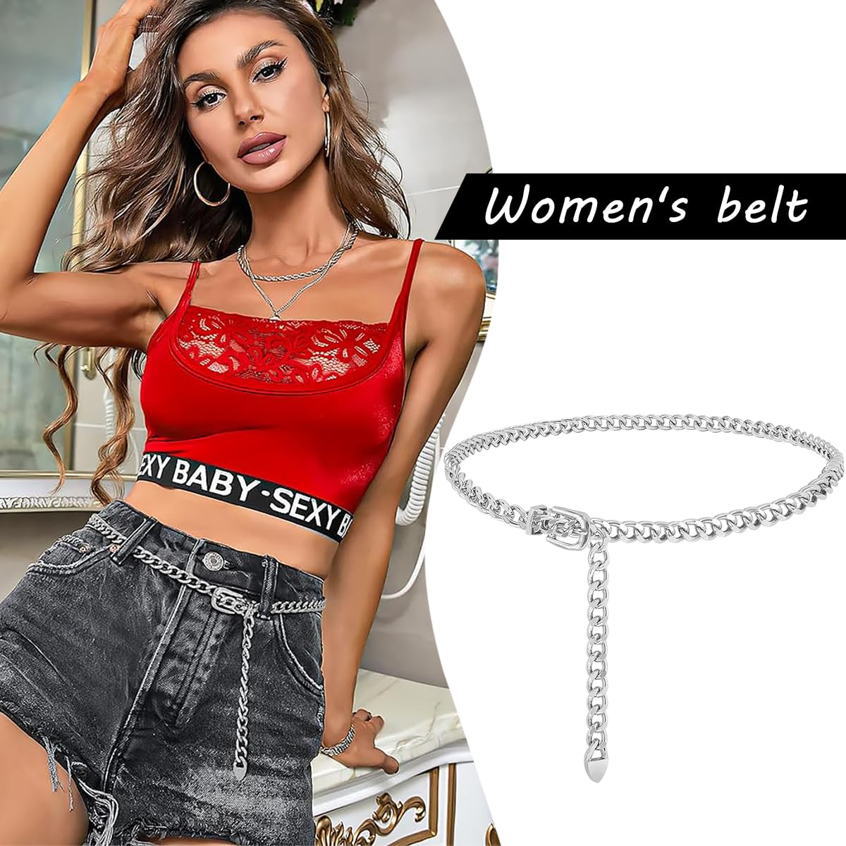 ZIBUYU Women Waist Chain Belt Girls Adjustable