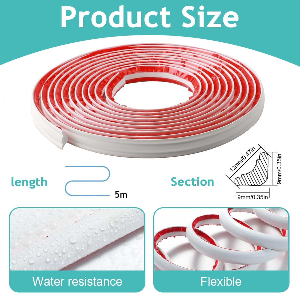HASTHIP Flexible Trim Caulk Strip, 16.4Ft Moulding Wall Corner Trim Self Adhesive, Peel and Stick Trim for Molding, Laminate Flooring, Wall Ceiling, Cabinet Countertop