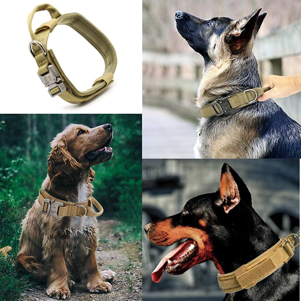 Qpets Dog Collar for Large Dogs Adjustable Nylon Tactical Dogs Collar with Strap Handle Dog Training Collar Quick Release Metal Buckle for Large Dogs(XL, 20''-24 inch''/50-59cm)
