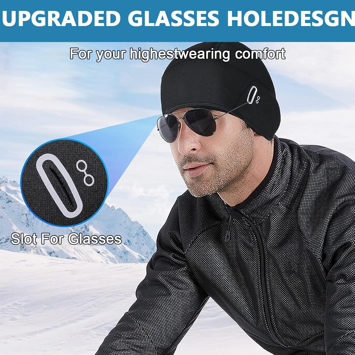 GUSTAVE Winter Helmet Cap for Men Cycling Cap Winter Warm Skull Cap Motorcycle Helmet Liner Glasses Friendly Skull Cap Helmet Liner for Hiking, Skiing, Riding Outdoor Warm Skull Caps Black