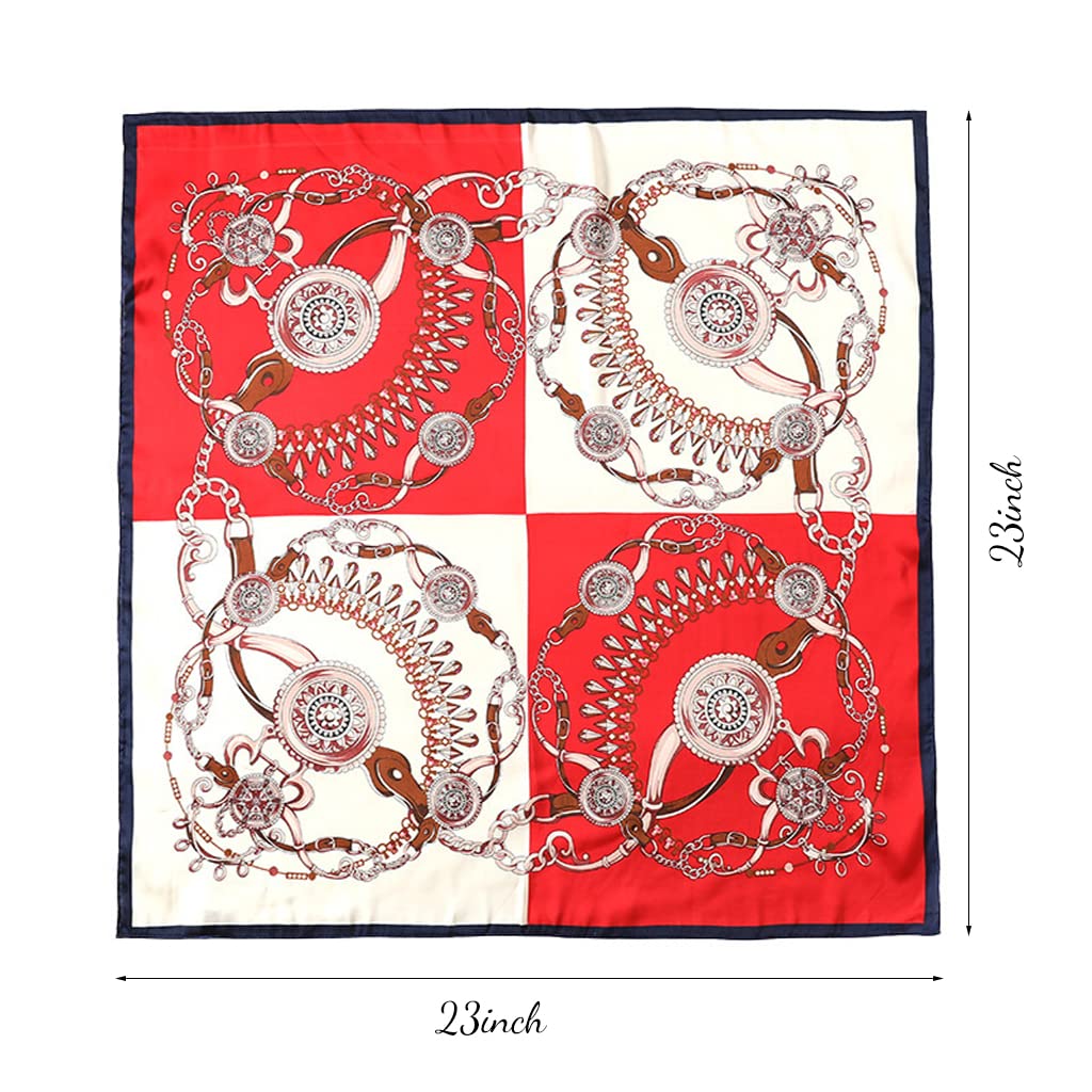 PALAY Women Satin Square Scarf Comfy Silk Feeling Scarf for Women Medium Square Satin Square Silk Scarf, 23 × 23 inches (Red)