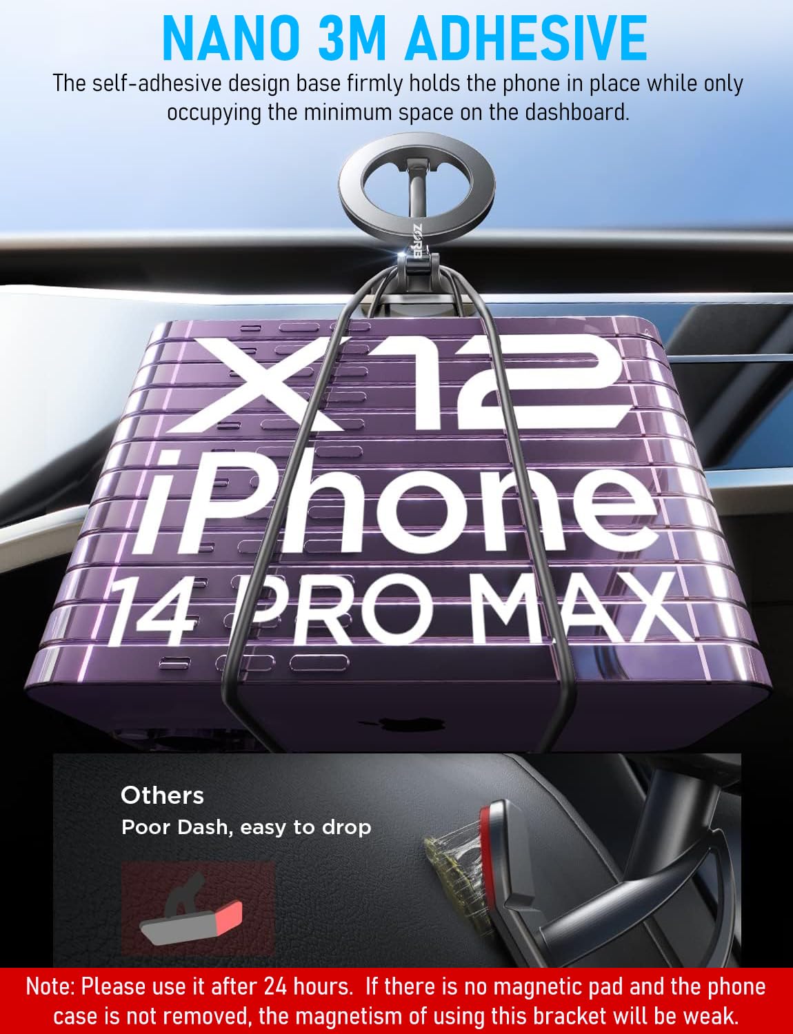 Serplex Mag-Safe Car Phone Mount & Stand, 360° Rotatable Magnetic Holder for iPhone 15/14/13/12 - Strong Magnet, Hands-Free GPS, Zinc Alloy Design, Easy Self-Adhesive Installation for Office Kitchen Bedroom