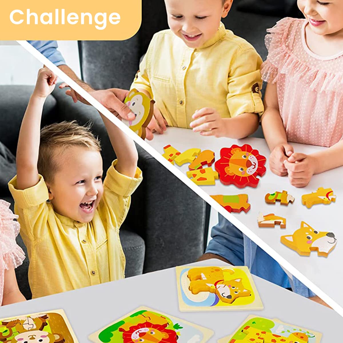 PATPAT Wooden Puzzles for Kids 4Pcs Cartoon Animal Puzzle Toy for Toddlers 3D Cartoon Jigsaw Puzzle Toy STEM Educational Learning Toys Montessori Toys for Kids 1 2 3+ Years Old Gifts for Boys Girls