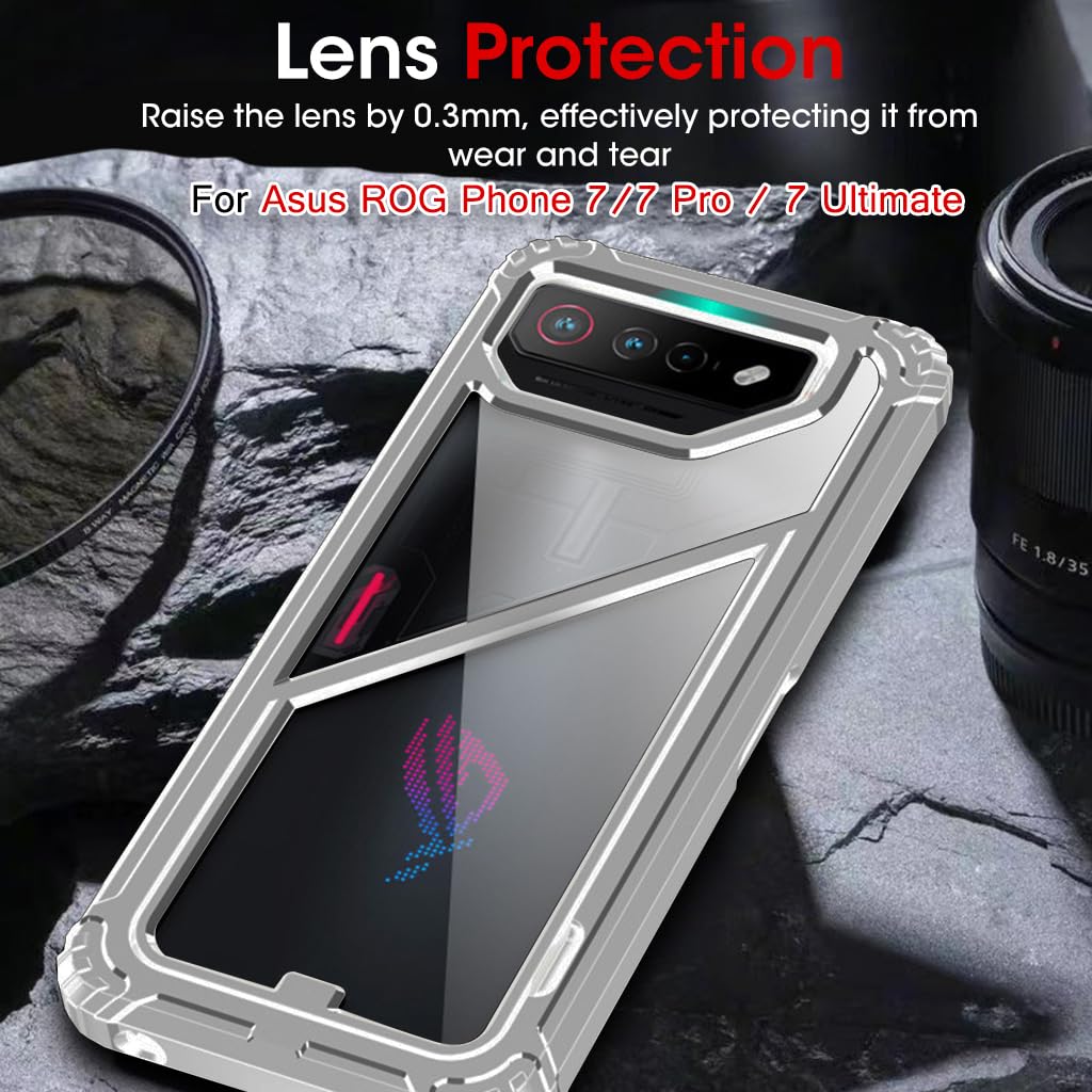 ZORBES Phone Case for Asus ROG Phone 7 TPU Phone Cover for Asus ROG Phone 7 Transparent PC Phone Case with Magnet Folding Phone Stand Shockproof 2 in 1 Phone Case for Asus ROG Phone 7