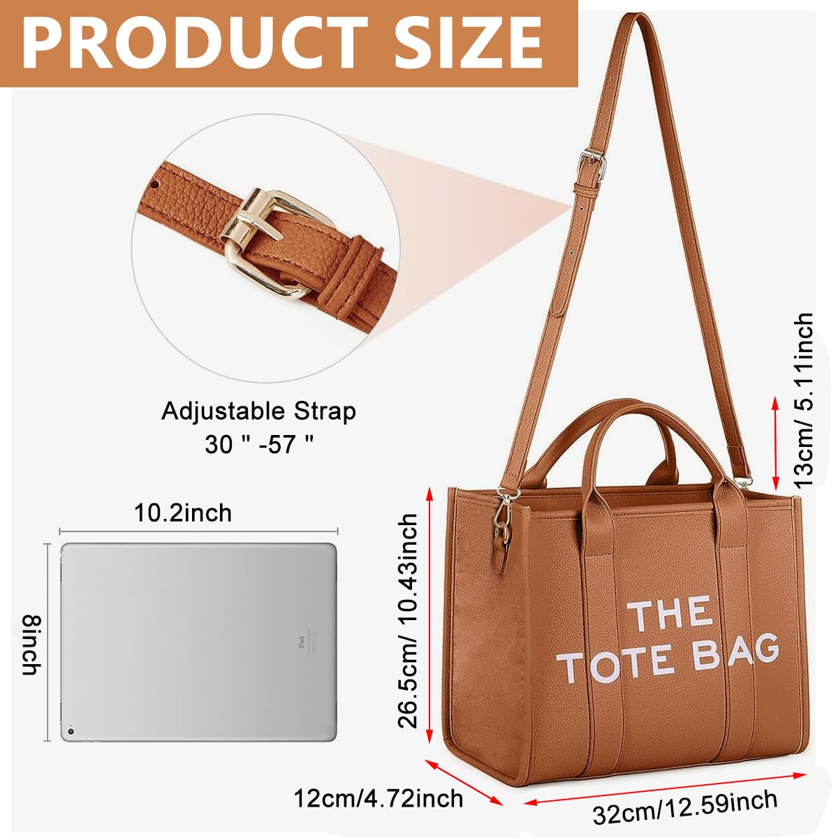 PALAY PU Tote Bag for Women Cross Body Tote with Detachable Shoulder Belt, Fashion Handhold Tote Bag for Women