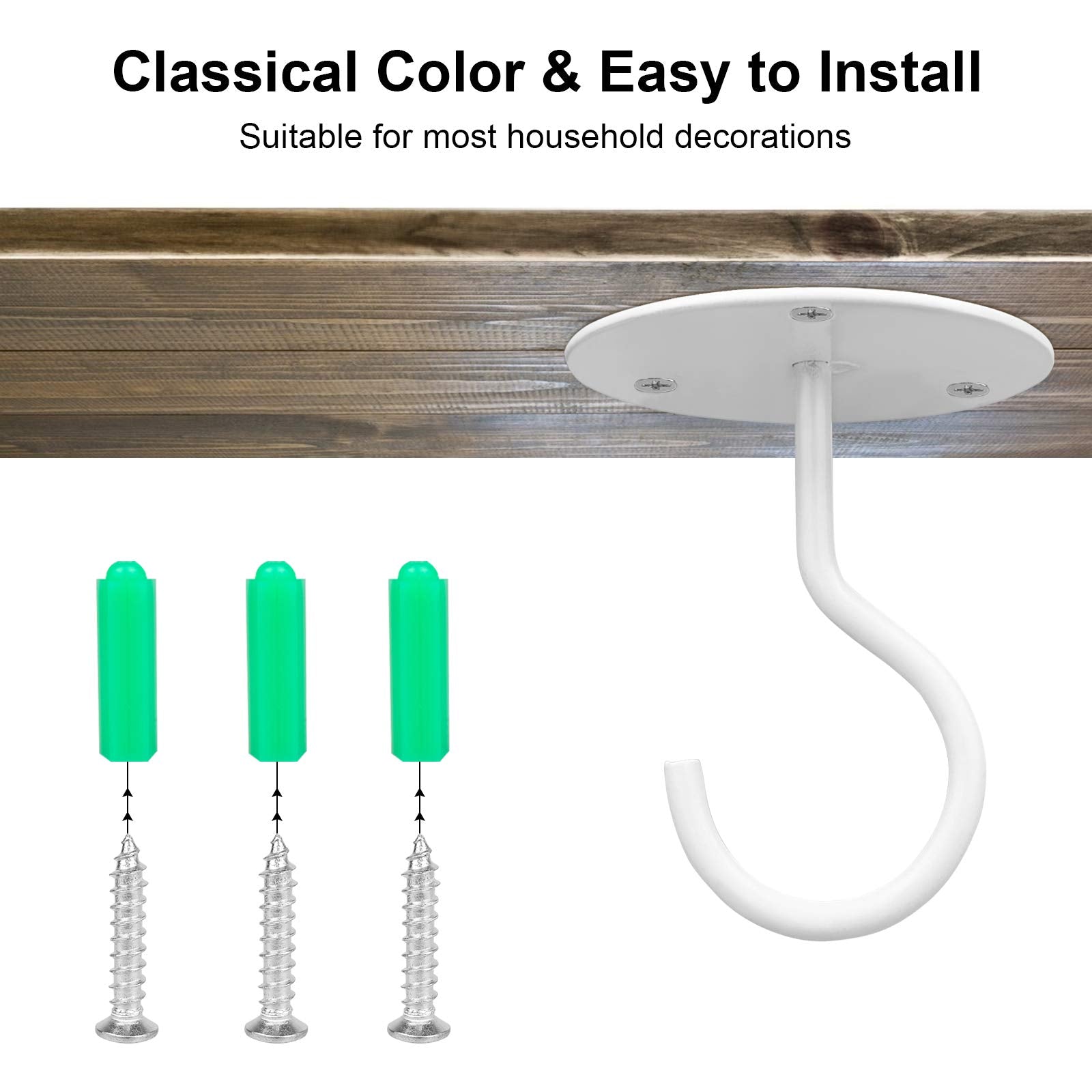 Serplex 4pcs Metal Ceiling Hook for Hanging Flower Pot and Plant Pot Wall Mounted Hook for Hanging Plant Baskets/String Lights in Balcony,Porch, Wall Hook with Screws (White)