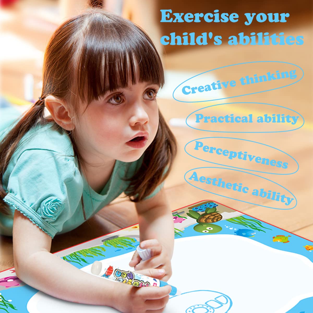 PATPAT Water Doodle Mat Color Painting Writing Doodle Drawing Mat Polyester Mat Aqua Mat Educational Toy for Toddler Children Girls Age 3 Years Birthday Gifts and Above 1xDrawing Mat, 2xMagic Pens