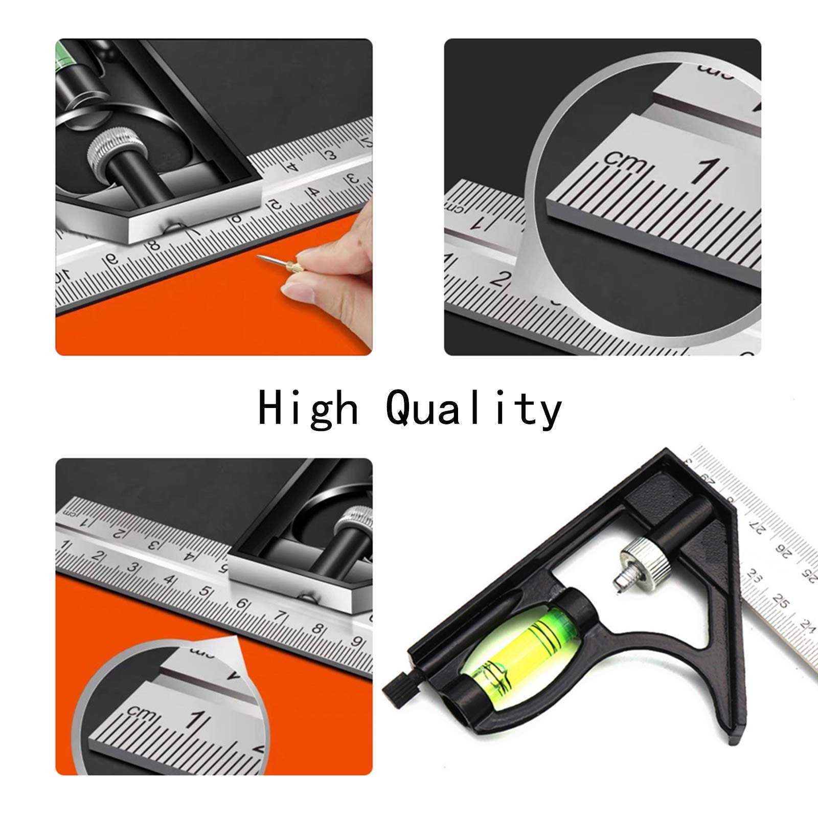 ZIBUYU Multifunctional Combination Angle Ruler Stainless Steel Adjustable Combination Square Set-Measuring Tools Set(12 Inch)
