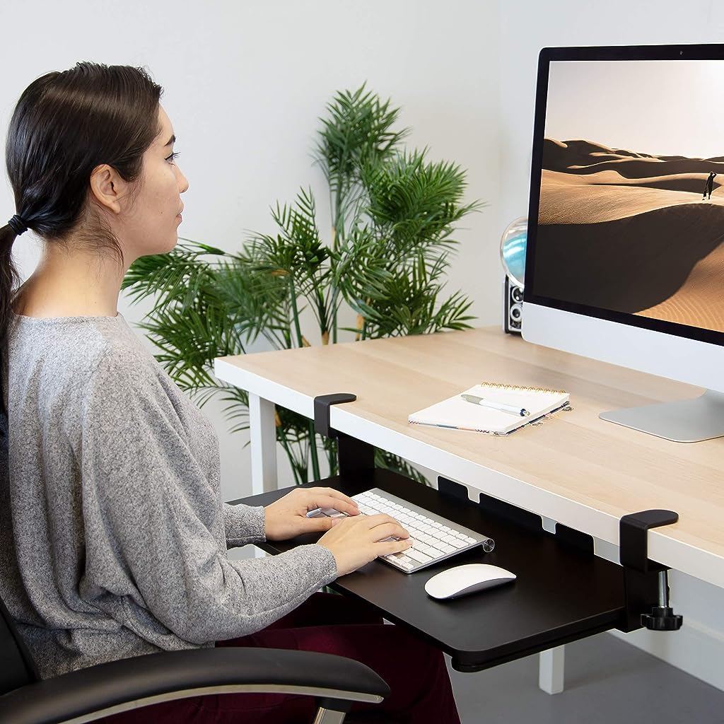Verilux Keyboard Tray Under Desk Pull Out Keyboard Rack, Retractable Clip Mount Installation Drawer Style Keyboard Rack Under Sliding Keyboard Rack for PC Desk, Office Desk, Dorm, 25.5'' x 9.8''