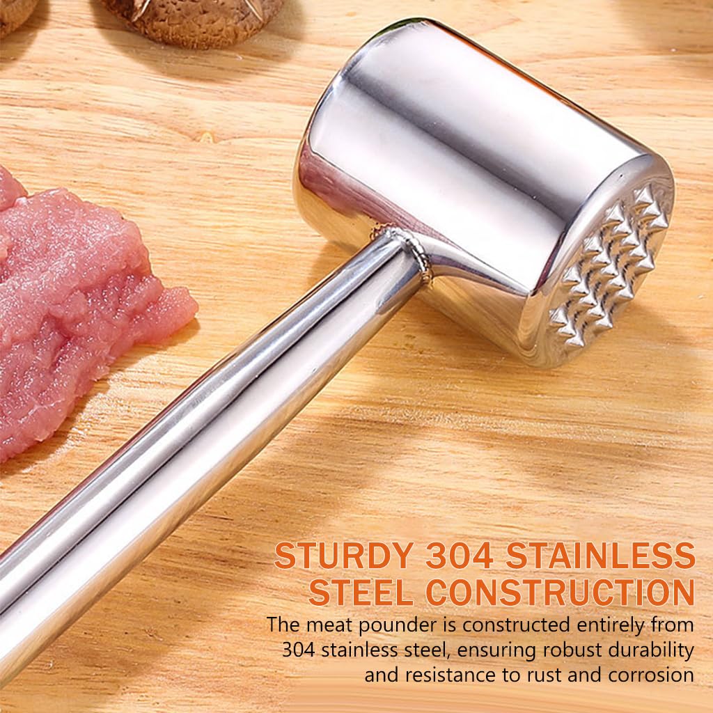 Supvox Kitchen Meat Tenderizer 10.4 Inches Meat Pounder Food Grade 304 Stainless Steel Meat Tenderizer Hammer Meat Pounder for Chicken Breast, Meat, Pork