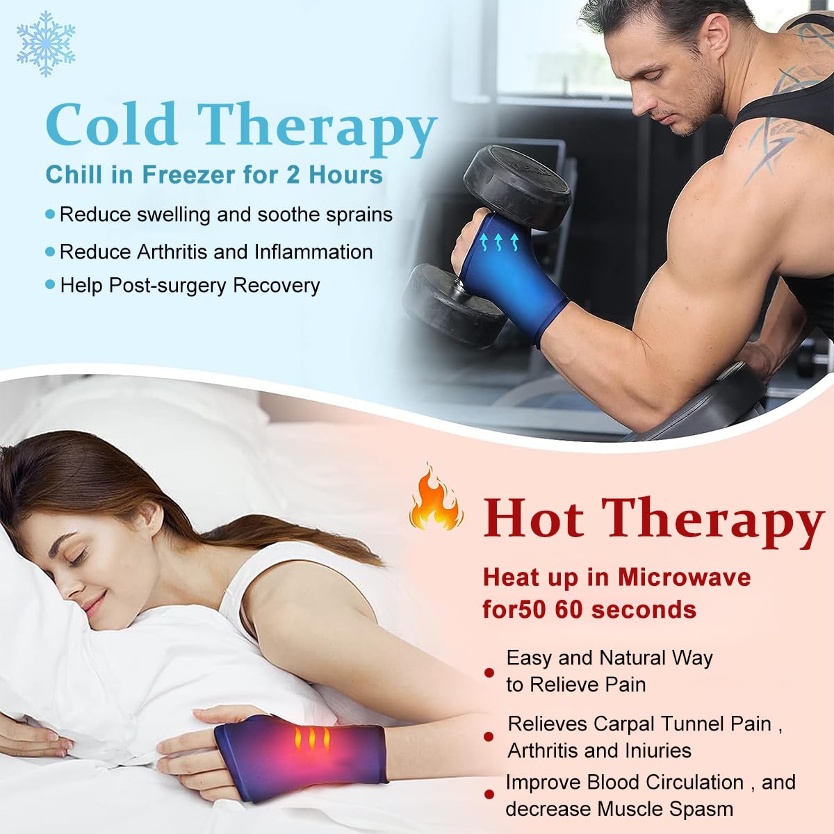 HANNEA Thumb Brace Wrist Ice Pack for Pain Relief, Wrist Ice Pack Wrap Hot & Cold Therapy Wrist Brace, Reusable Soft Gel Cold Pack for Hot & Cold Therapy, for Tendonitis, Joint Sprain