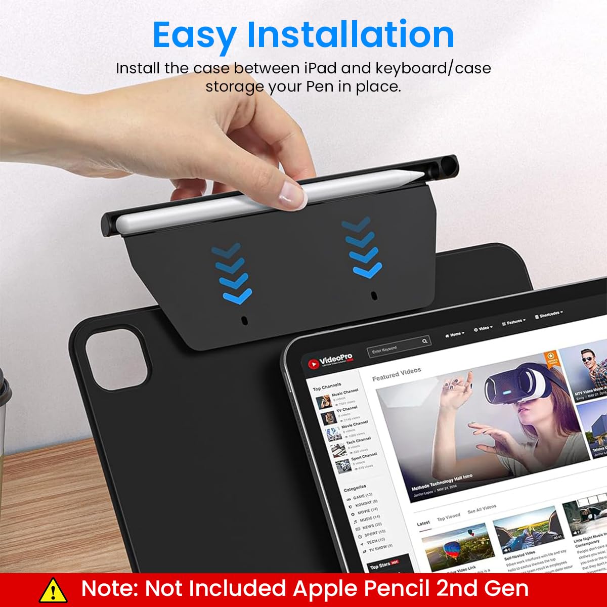 ZORBES Pencil Holder for Apple Pencil 2nd Generation iPad Attachment Pen Sleeve Designed for Apple Pencil for Top Brim Compatible with Magic Keyboard Apple Pencil 2nd Gen Holder (Black)