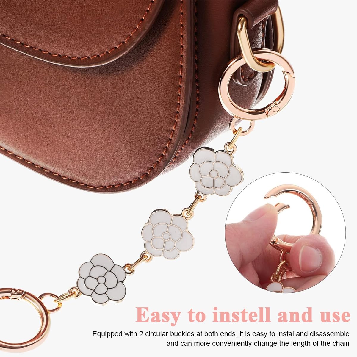 PALAY 4Pcs Purse Chain Bag Strap Extender Gold Cute Heart Shape Pearls Flower Handbag Chain Strap Replacement Fashion Bag Extension Chain for Bags, Purse, Sling Bag (5.7-6.7 In)