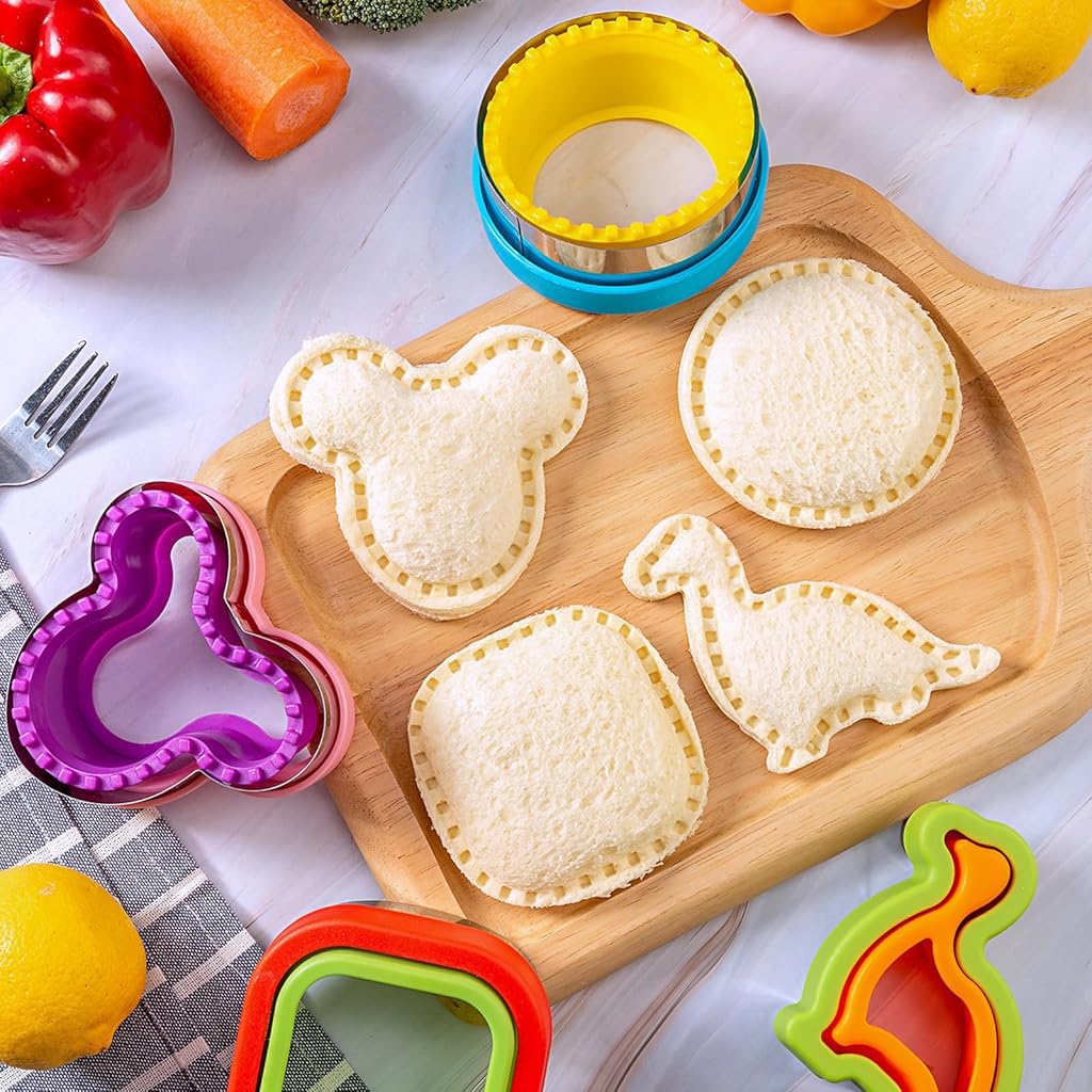HASTHIP 17Pcs Kid Sandwich Cutter and Sealer Set with Cute Vegetable Cutter Molds, Cartoon Kids Fruit Forks DIY Homemade Bread Sandwich Maker Molds Sandwich Press Mold Cutter and Sealer