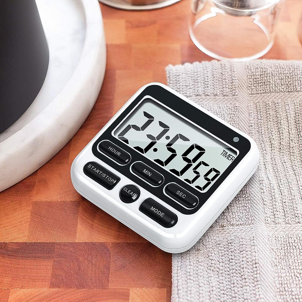 HASTHIP LCD Digital Kitchen Timer Magnet Alarm Clock 24hs Countdown Timer Time Reminder Baking Timer with Folding Bracket Battery Powered Timer for Kitchen, Study, Working Out (Battery Not Included)