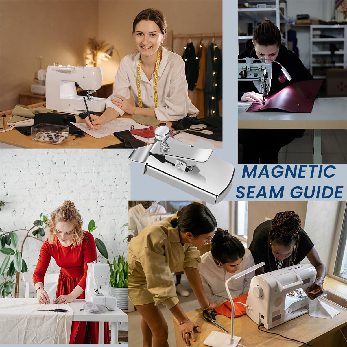 HASTHIP Magnetic Seam Guide for Sewing Machine, Magnet Metal Sewing Guide with Clip, Universal Seam and Hem Guides for Sewing Straight Lines - Easy to Use