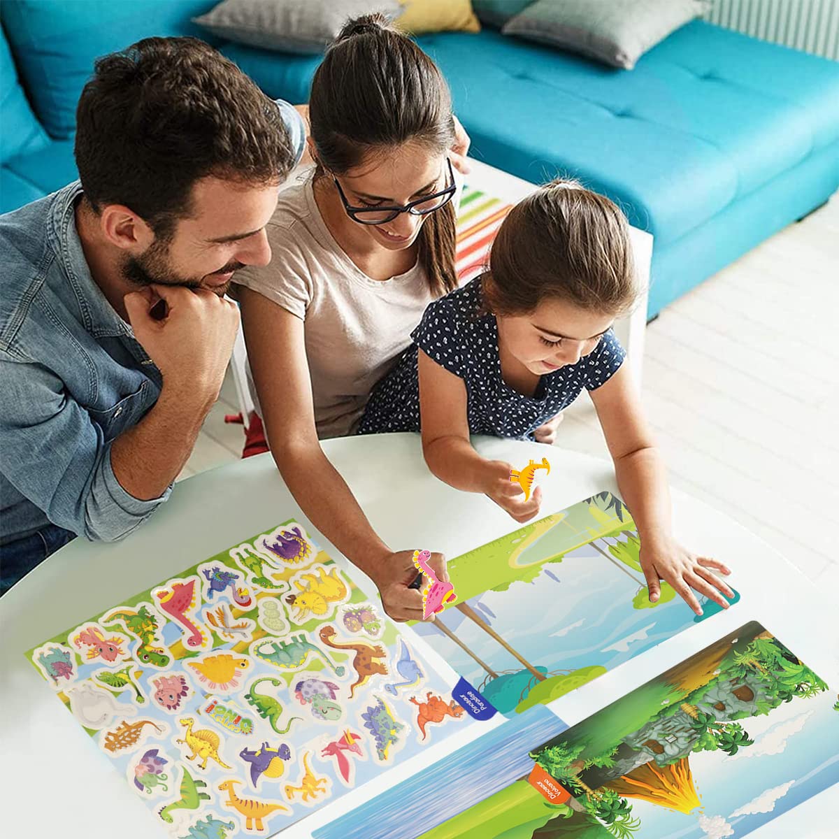 PATPAT Montessori Busy Books for Kids, Reusable Sticker Book for Kids Cartoon Dinosaur Sticker Book for Girls Boys Busy Book for Toddler Educational Learning Toys Birthday Gifts for Kids 3+ Years Old