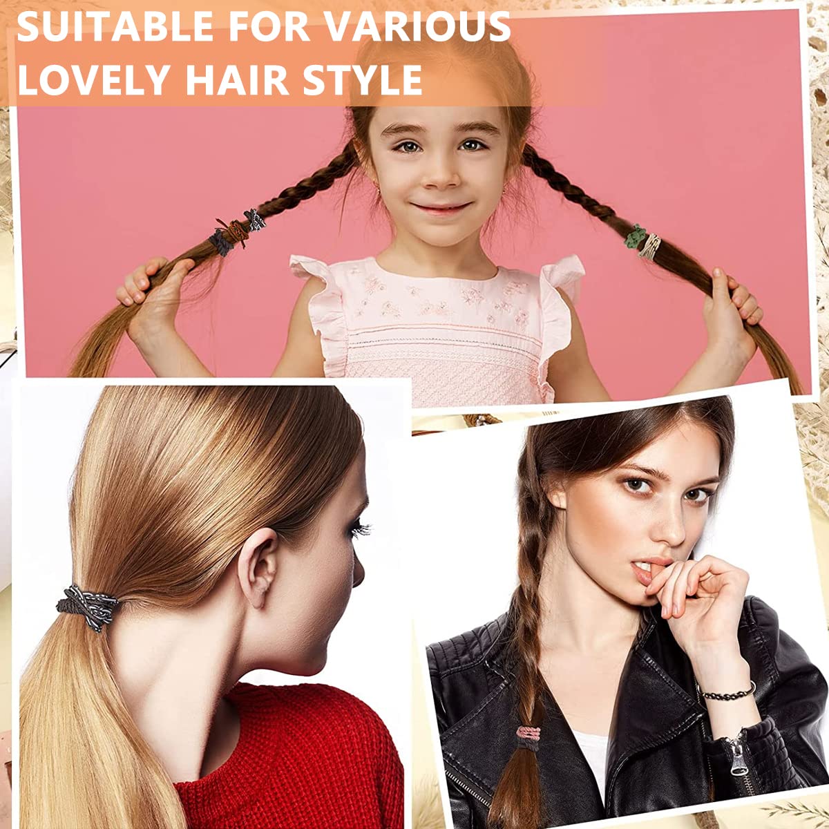 PALAY 20pcs Elastic Hair Ties Bracelets Set Braided Boho Hair Rubber Band for Girls Women, 5 Styles Hair Elastics Hair Band for Thick Hair Ponytails