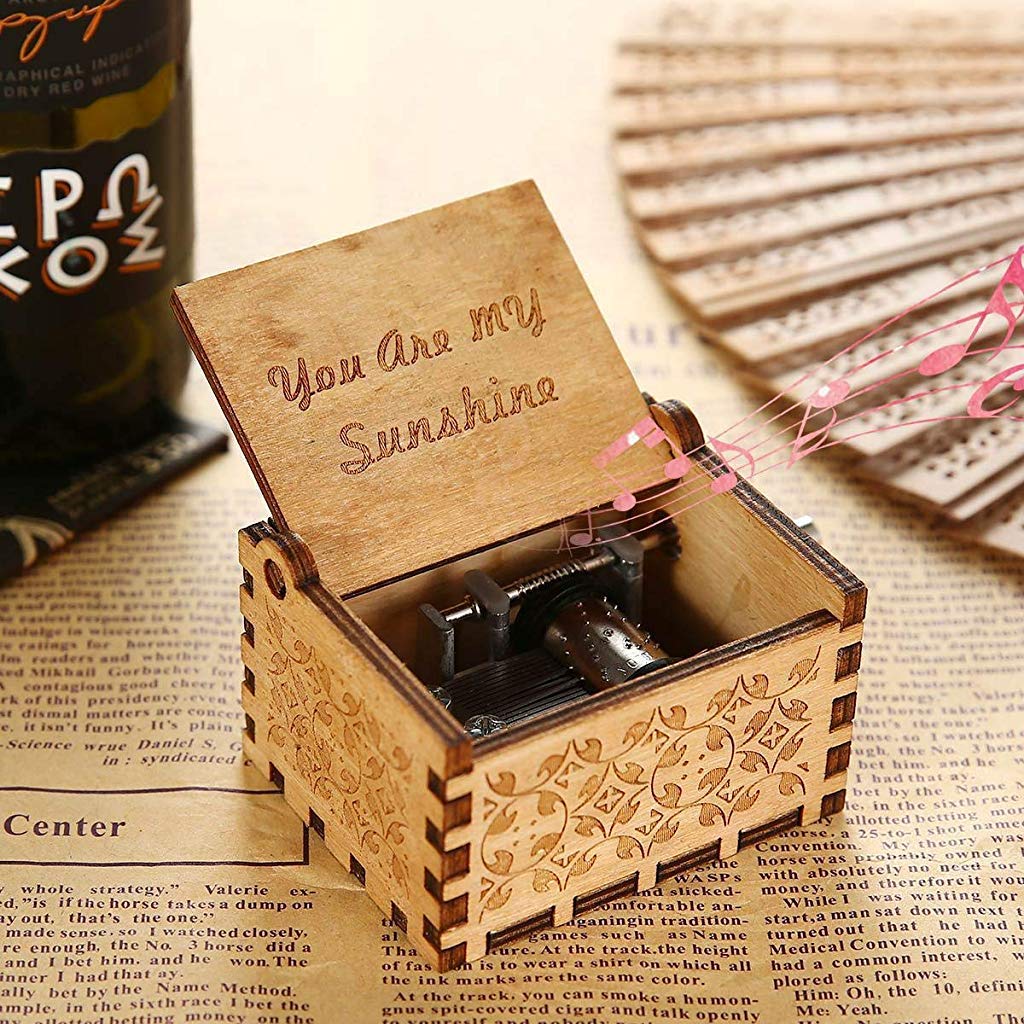PATPAT Wood Music Box, Wooden Classic Music Box with Hand Crank Birthday Gifts for Girls Boys Diwali Gifts for Kids Friends Family -You are My Sunshine
