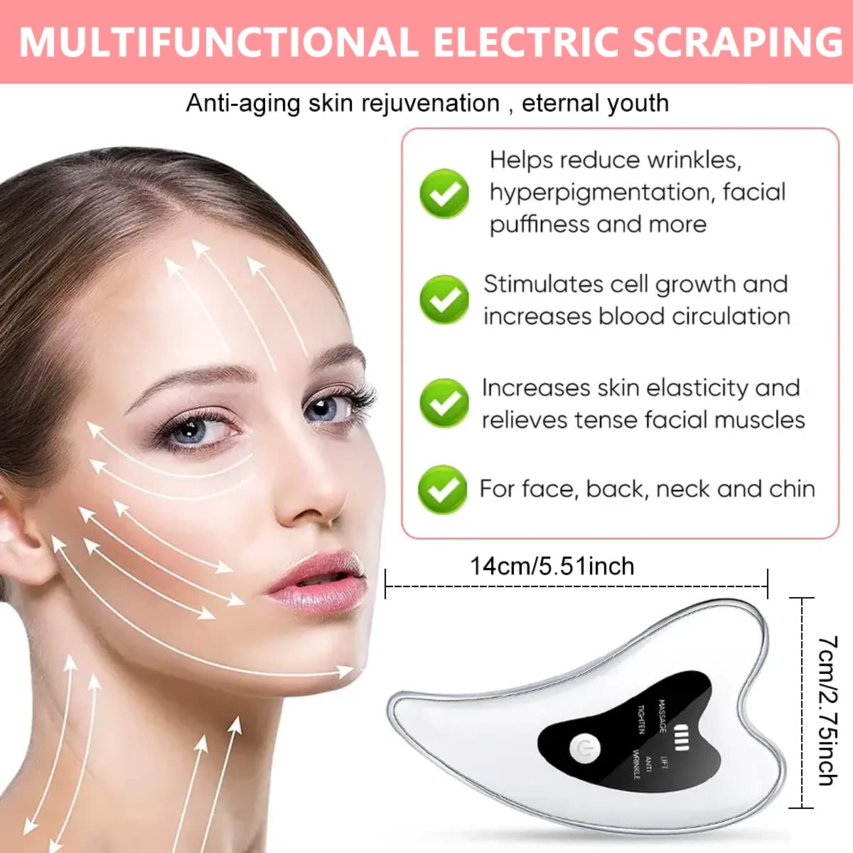 HANNEA Electric Gua Sha Face Massager Neck Massager Electric Gua Sha Tool with 4 Modes for Face Lifting Anti-Aging & Wrinkles, Dredge Lymph Tighten Facial Contour, Remove Double Chin