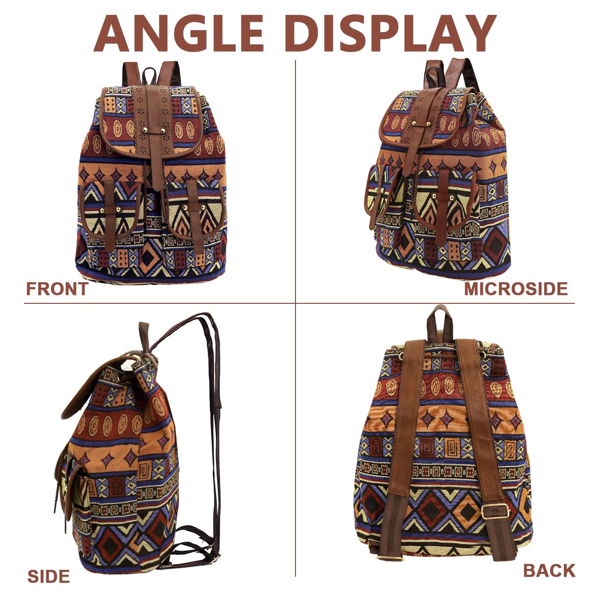 PALAY Women Backpack Bag Fashion Jacquard Print Backpack Travel Drawstring Backpack Premium Polyester Backpack Large Travel Bag School Bag Travel Backpack Book Bag