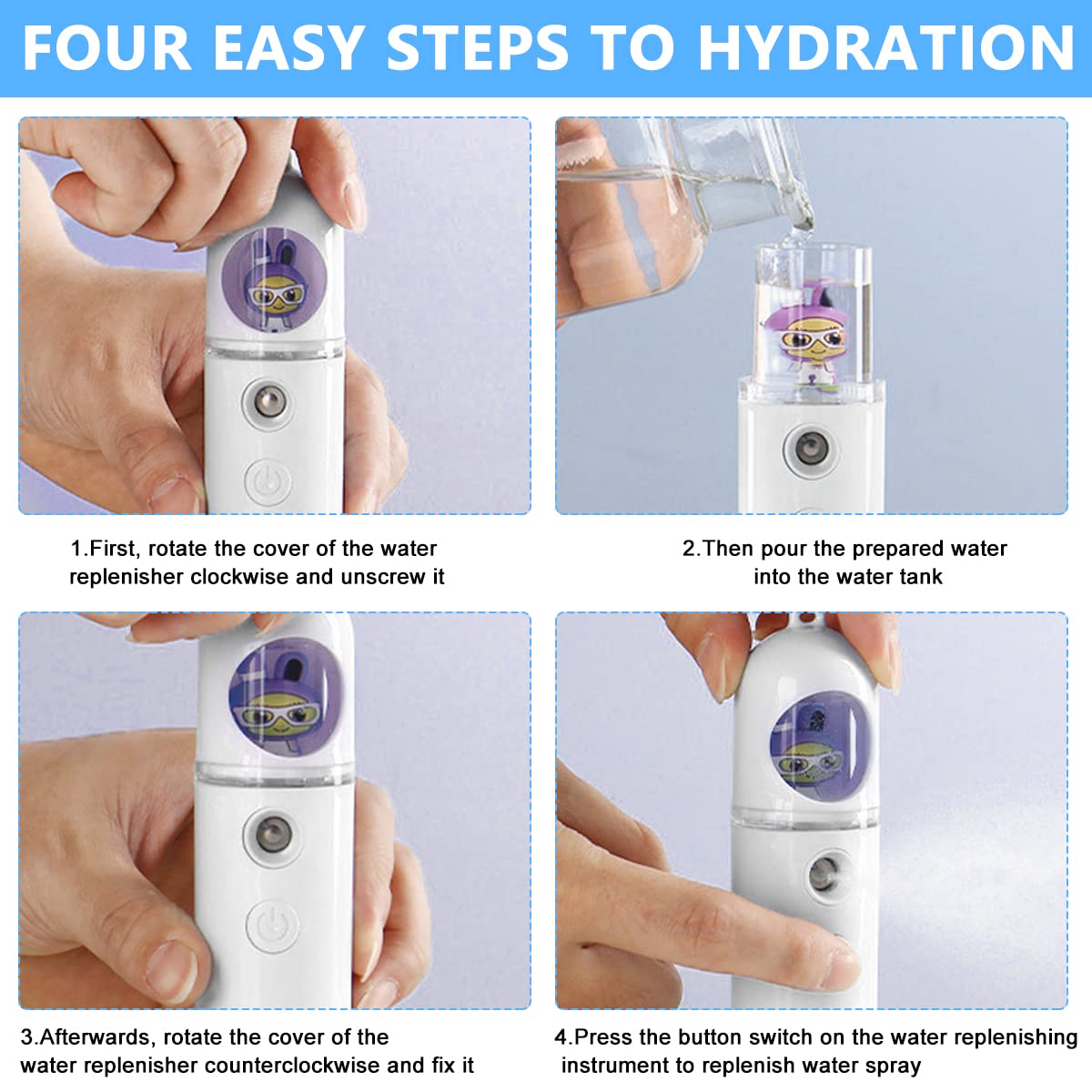MAYCREATE Nano Facial Mist Sprayer, Cute Nano Mist Spray Steamer, Portable Face Spray Machine for Women Girls, Skin Care Moisturizing & Hydrating for Face, Daily Makeup (30ml Tank, USB Rechargeable)