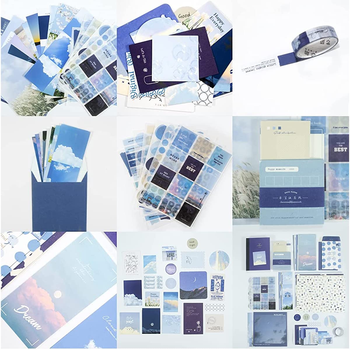 HASTHIP Scrapbooking Supplies Scrapbook Kit Gift Set Notebook Washi Tape Stickers Set Aesthetic Scrapbook Sticker Kit for Bullet Journal, Scrapbook, Junk Journal, DIY Craft, Wall Decor, Paper (Blue)