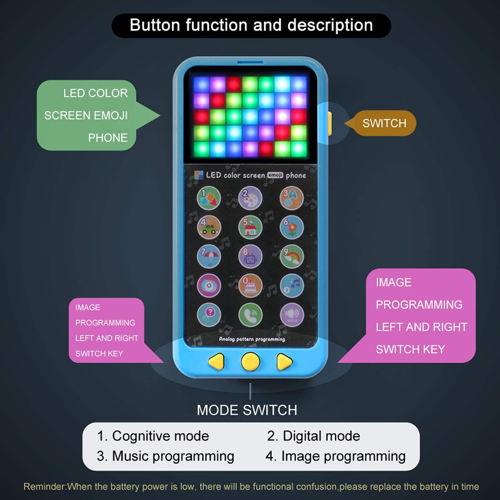 PATPAT Fun Musical Phone Toy for Baby LED Touch Button Phone Toy Learning Toy Phone with 15 Functions Sensory Toy Playful Simulation Phone Toy Music Phone Gift Toy for Kids Children's Day Gift, Blue