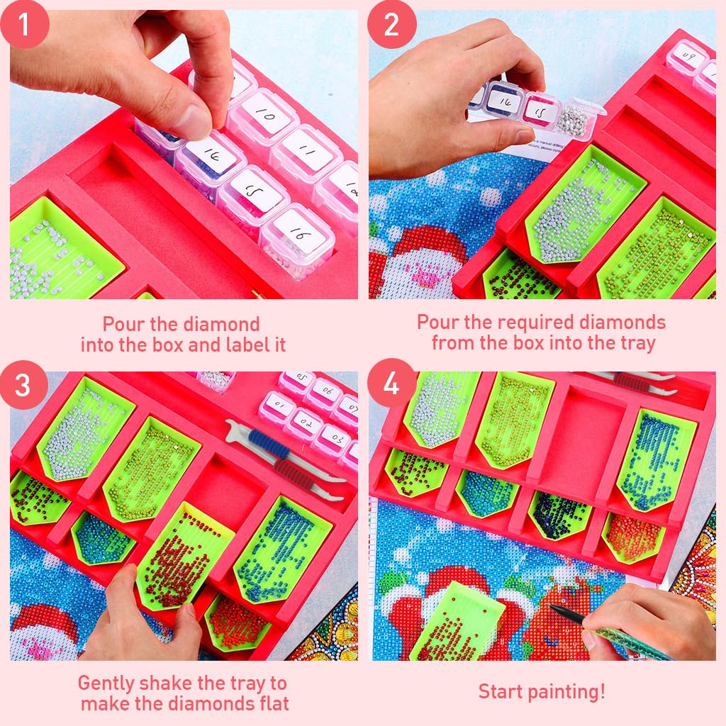 HASTHIP Diamond Art Accessories Diamond Painting Tools Kit with Clay Pads, Transparent Square Diamond Storage Boxes, Diamond Dispensing Tray, Creative Fishtail Diamond Pickup Pen