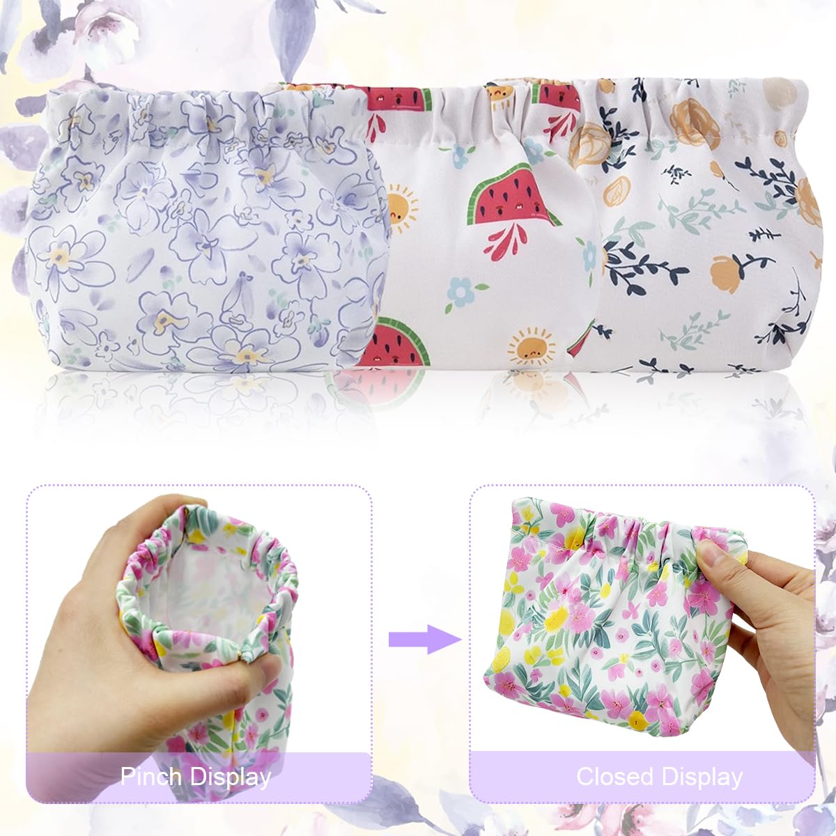 MAYCREATE 6pcs Small Makeup Pouches for Women, Flower Print Lipstick Makeup Pouch, Cute Coin Purse, Aesthetic Pocket Travel Cosmetic Bag Storage Organizer for Makeup Tools, Accessories
