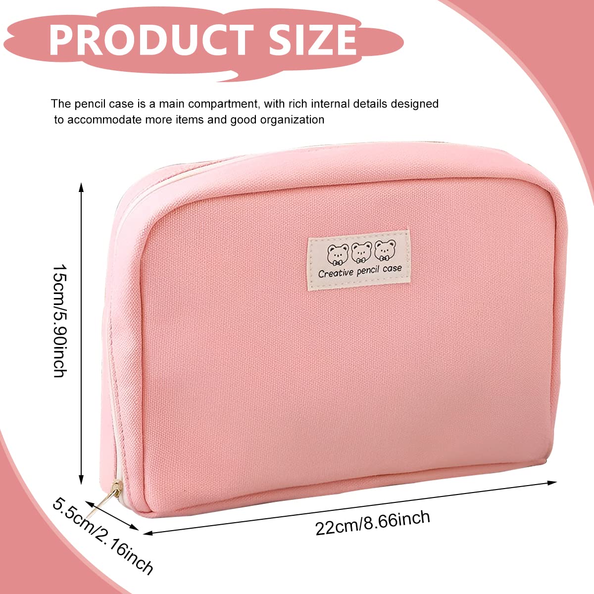 Climberty Large Capacity Pencil Case Pencil Pouch School Supplies, College Students Office Simple Stationery Pencil Holder Bag, Stationery Organizer Pencil Pouch for Boys Girls (Pink)