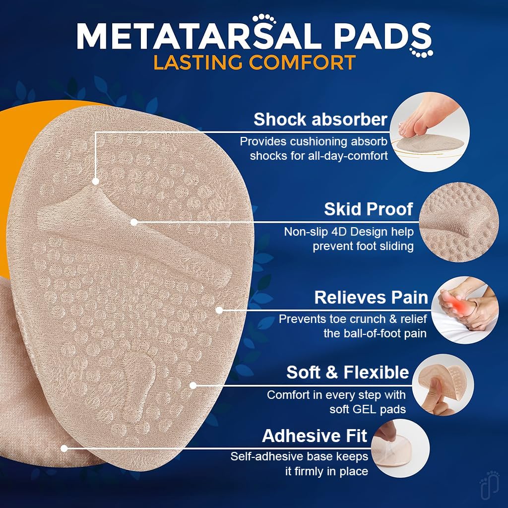PALAY Foot Support for High Heels Anti Slip Soft Gel Insole Pads Ball of Foot Cushion Pad for Heels, Shoes Metatarsal Pads for Toes Pain Metatarsalgia Dancer Metatarsal Pads for Women, Men - 2 Pair