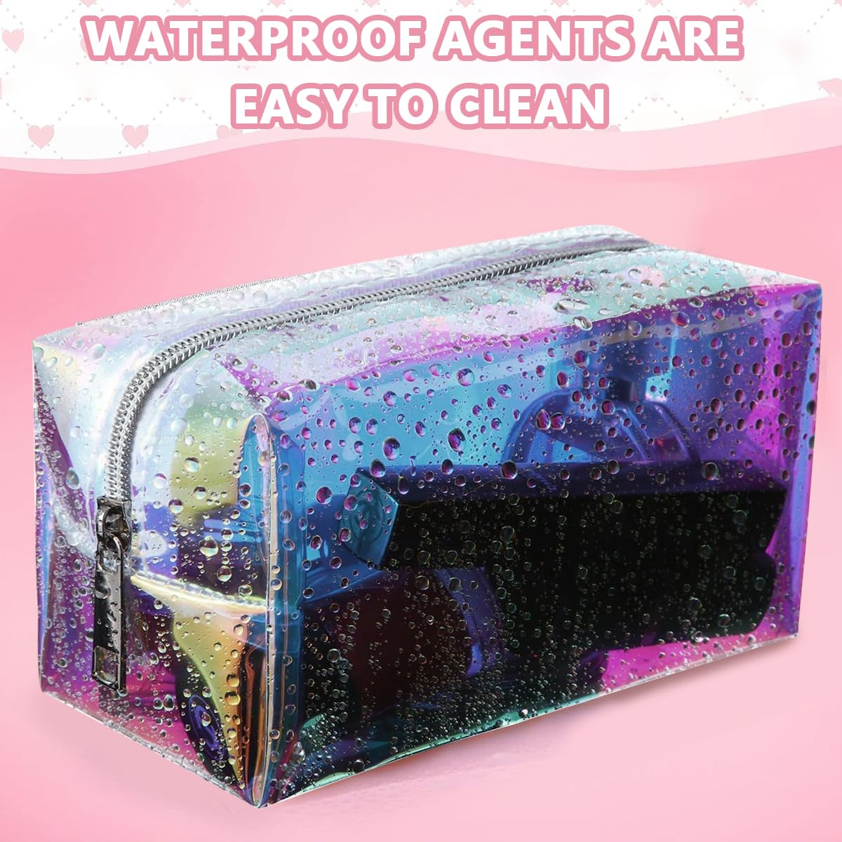 MAYCREATE Makeup Pouch Organizer TPU Holographic Cosmetic Bag, Multi-Use Semi-Transparent Cosmetic Travel Bag for Women Girls, Zipper Toiletry Bag Pencil Pouch