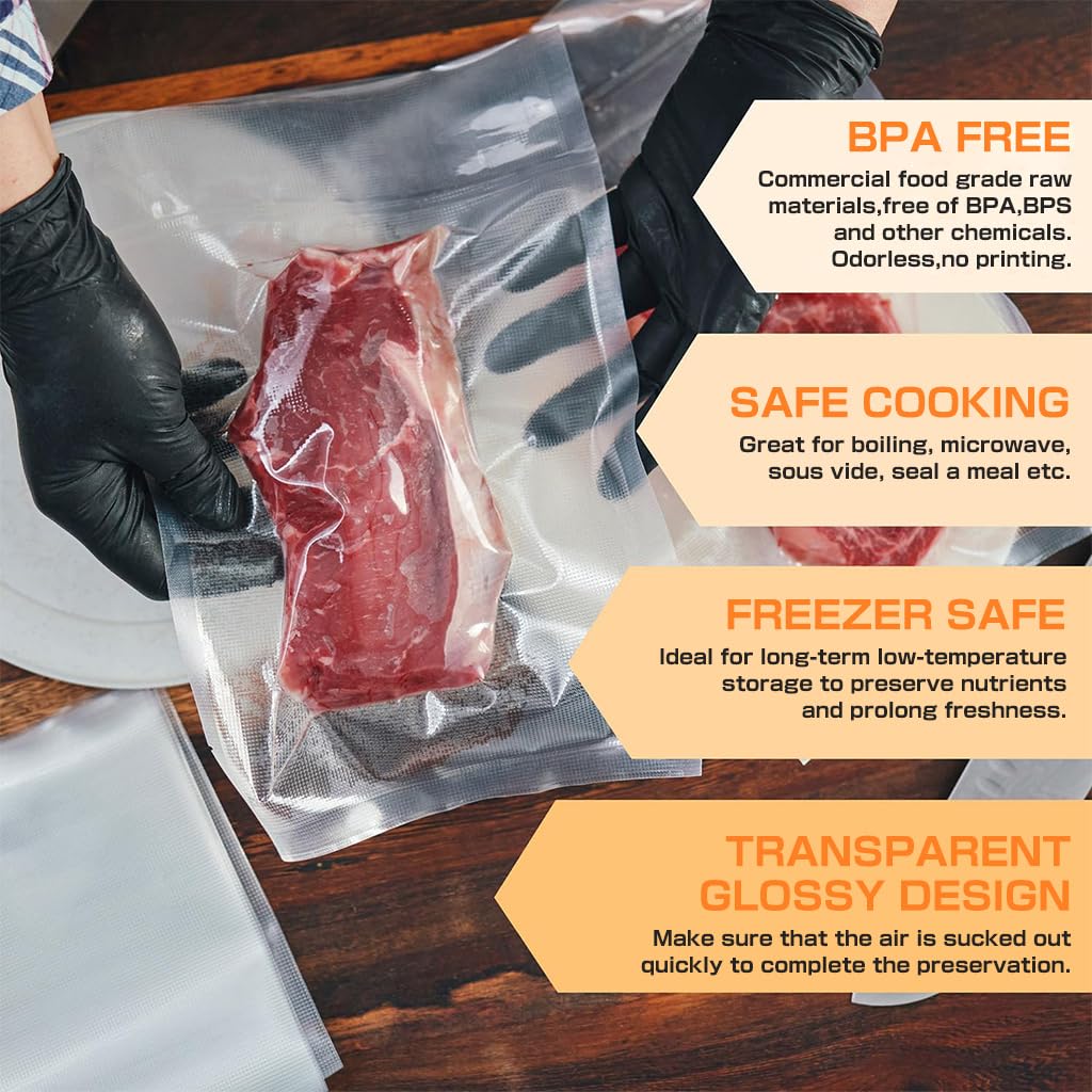 HASTHIP 100Pcs Vacuum Sealer Bags, 5.9 x 9.8 Inch Vacuum Sealer Bag, Puncture Resistant Sous Vide Bag, Great for Vac Storage, Meal Prep or Sous Vide, BPA Free