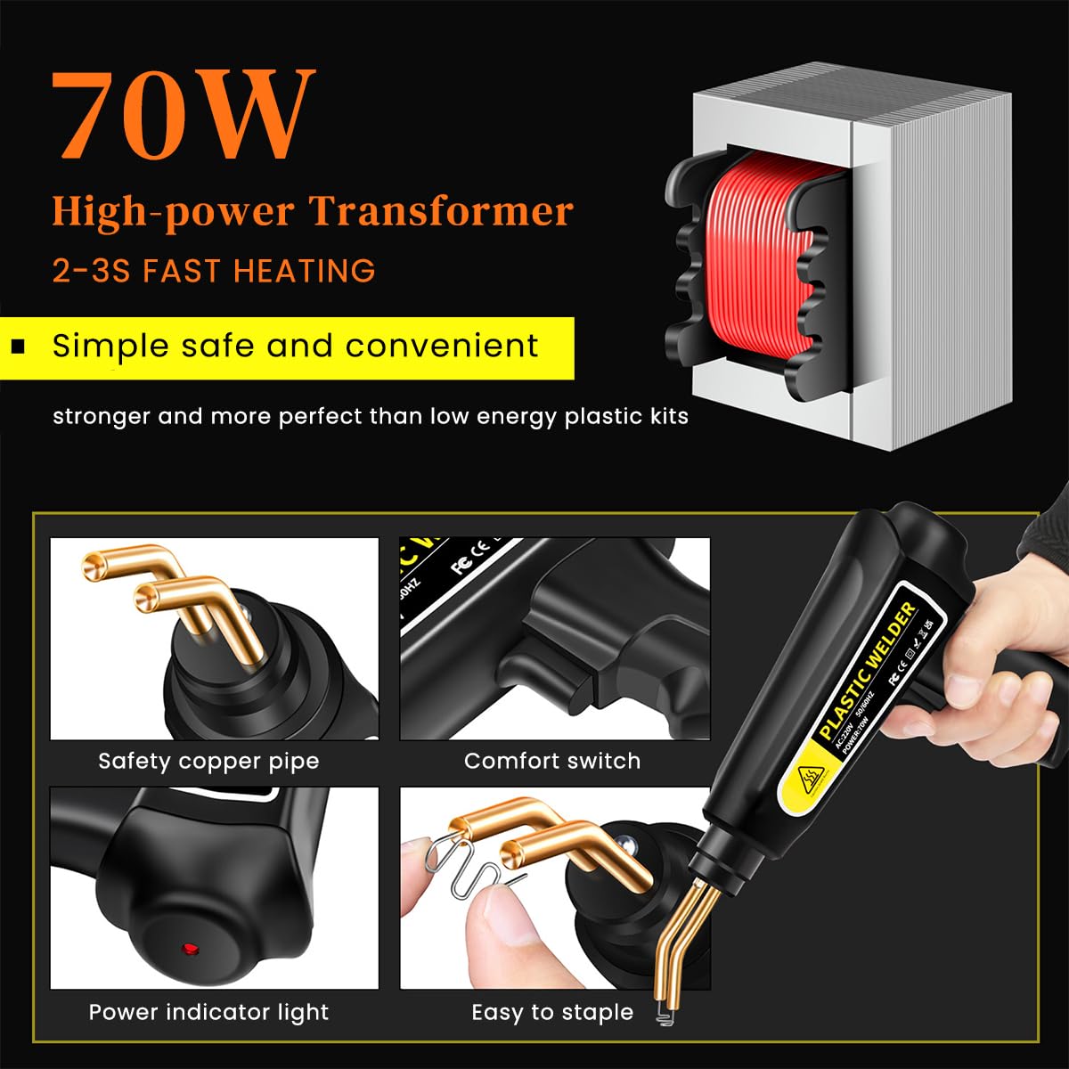 Serplex 70W Plastic Welder, Welding Machine Hot Stapler Kit, Plastic Welder Gun Kit, Car Bumper Repair Kit, Plastic Repair Kit with Staples, Portable Toolbox