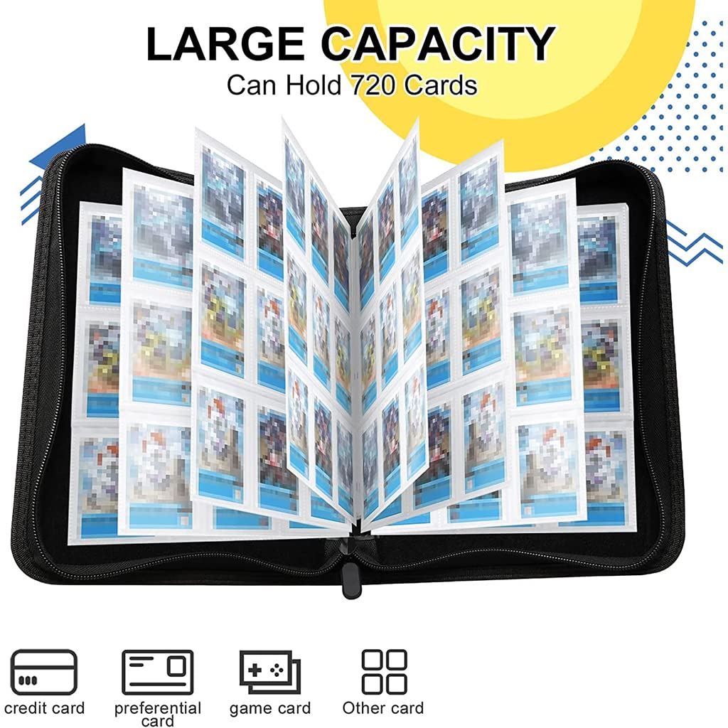 PATPAT Poke-mon Binder, Big Size Cards Collector Album for 720 Poke-mon Cards Cartoon Prints Zipper Bag Trading Card Binder Poke-mon Cards Collection Bag Game Cards Case Gift for Kids Boys Girls
