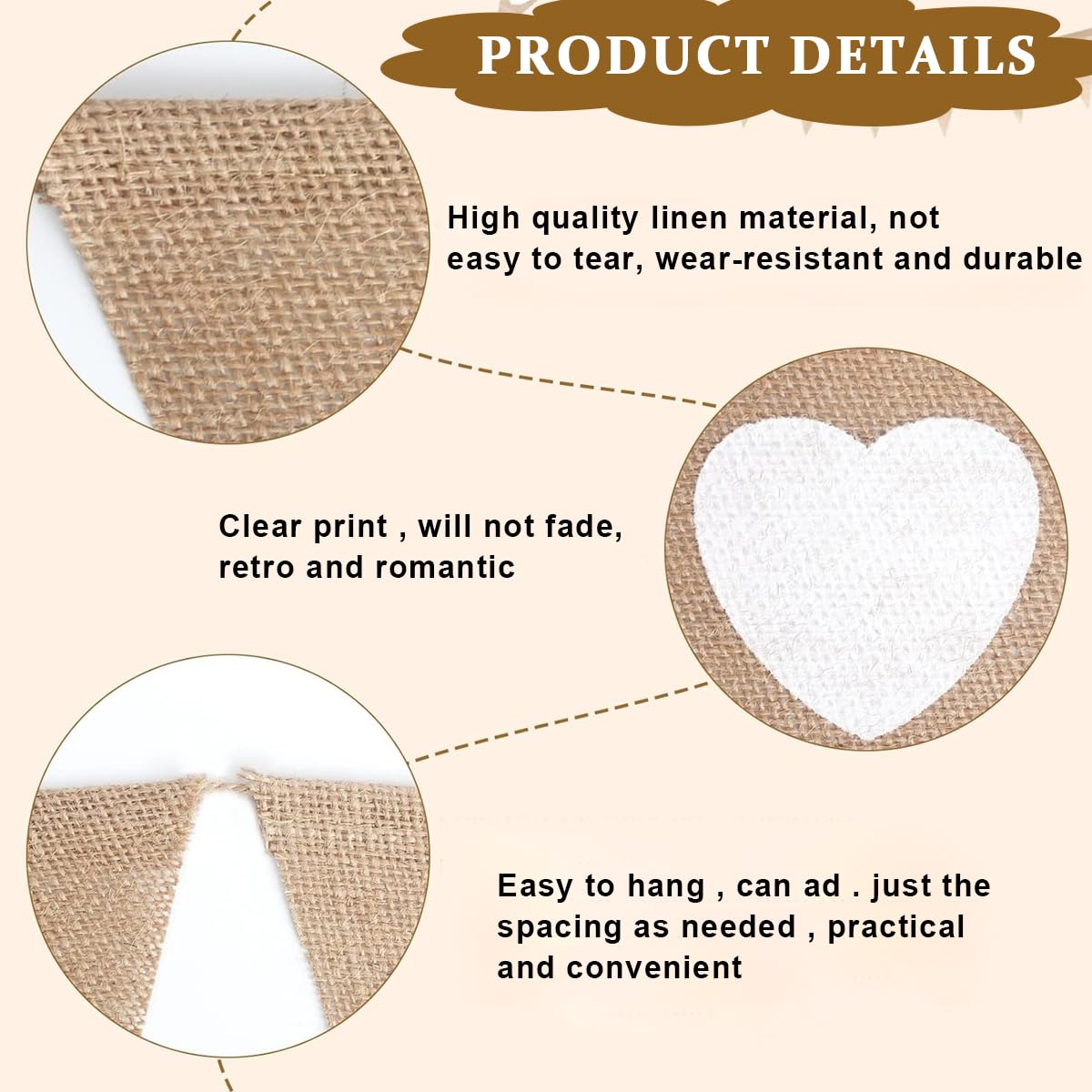 PATPAT 3Pcs Triangle Burlap Wedding Banner Kit for Birthday Decoration, Decoration for Weddings, Party Decoration, Engagement, Baby Shower Gifts Birthday Banner Burlap Bunting Banner Room Decoration