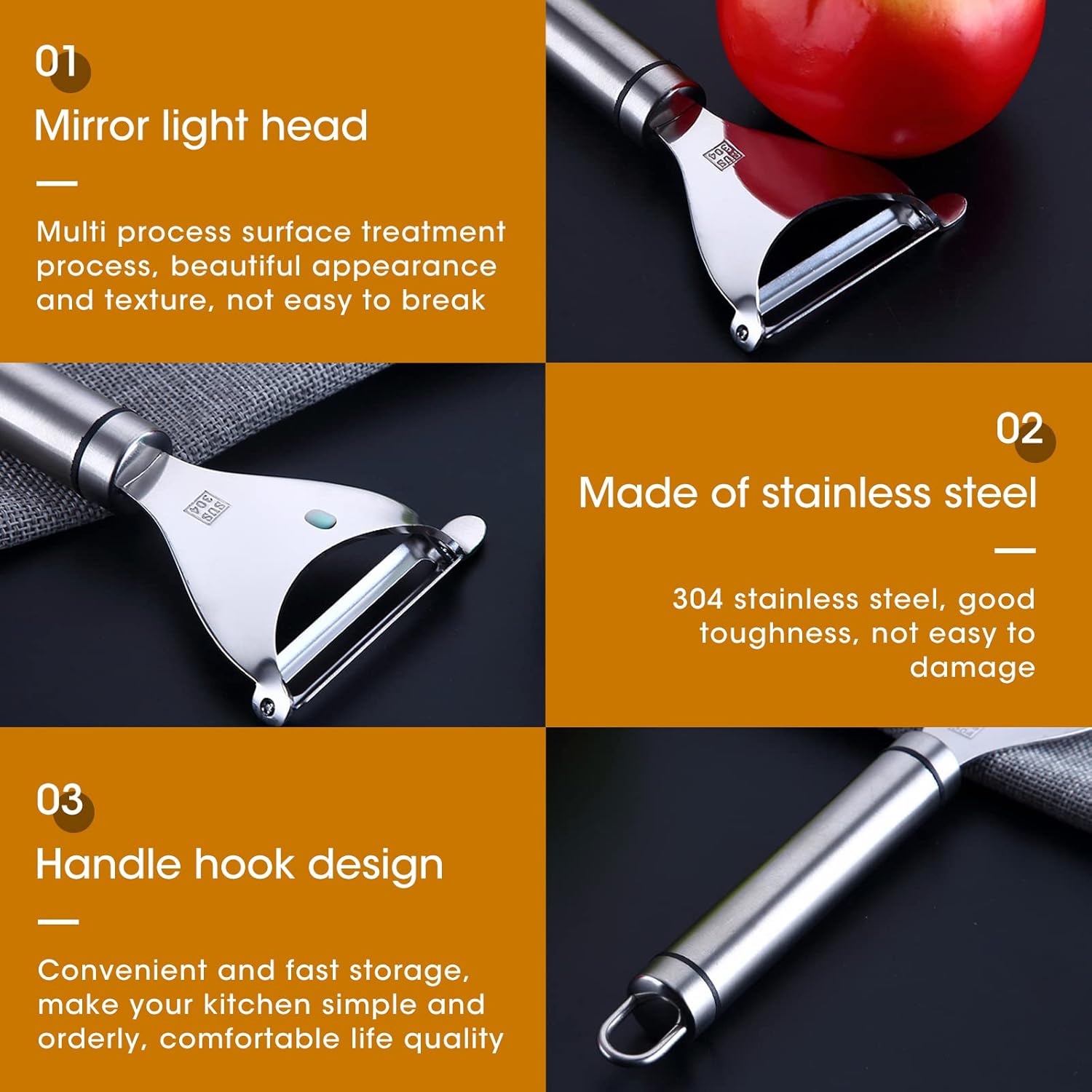 ZIBUYU® Kitchen Peeler Swivel Stainless Steel Blade Fruit Peeler Vegetable Peeler Straight Handle Peeler with Hanging Loop